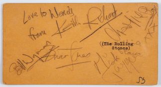 ROLLING STONES, THE - Full set of signatures, signed individually in pencil by Brian Jones  Full set