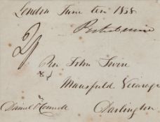 O'CONNELL, DANIEL - Envelope panel signed , addressed to "Reverend John Swire  Envelope panel signed