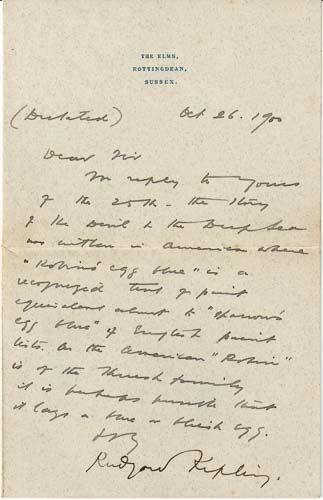 KIPLING, RUDYARD - Dictated letter signed , reading "The story of the Devil and the...  Dictated