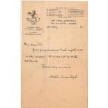 DOYLE, ARTHUR CONAN - Autograph note signed to actor Harry Arthur Saintsbury, reading  Autograph