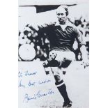 CHARLTON, BOBBY - Black and white photograph of Bobby Charlton scoring a goal  Black and white