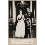 ELIZABETH II, QUEEN  &  PRINCE PHILIP - Black and white, full length official photograph by