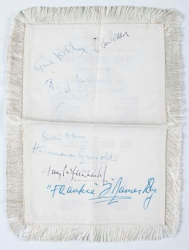 SIGNED PLAYBILL - INCL GENE KELLY, ORSON WELLES - Printed silk playbill produced for the 1000th