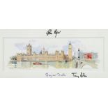 THATCHER, MARGARET  &  OTHERS - Colour print of a watercolour picture of Big Ben and Houses of...