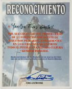 CASTRO, FIDEL - Award certificate 'Reconocimiento' presented to Yaritza Perez...  Award