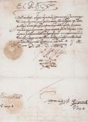 PHILIP II, KING OF SPAIN - Letter signed , one page, residue of embossed seal on second page  Letter