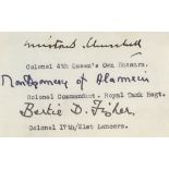CHURCHILL, WINSTON  &  MONTGOMERY OF ALAMEIN - Unique card signed by Winston Churchill, Montgomery