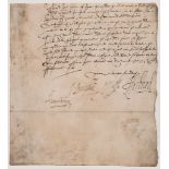 ELIZABETH I PRIVY COUNCIL - Lower portion of a Privy Council document signed by Robert Deveraux