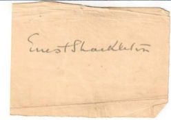 SHACKLETON, ERNEST - Signature of Ernest Shackleton on off-white paper, some folding  Signature of