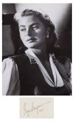 BERGMAN, INGRID - Album page signed "Ingrid Bergman", mounted together with a black...  Album page