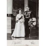 ELIZABETH II, QUEEN  &  PRINCE PHILIP - Black and white, full length official photograph by