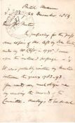 OWEN, RICHARD - Autograph letter signed to Peter Le Neve-Foster  Autograph letter signed ('Richard