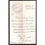 JENNER, WILLIAM - Autograph letter signed to the Secretary of the Society of Arts Mr...  Autograph