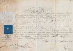 VICTORIA, QUEEN - Royal document of appointment on vellum, signed in upper left...  Royal document