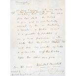 CHURCHILL, WINSTON - Autograph document in Churchill’s hand outlining the terms of a...  Autograph