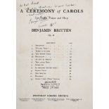 Britten (Benjamin) - A Ceremony of Carols,   signed and inscribed by Britten to Karl Russell  " with