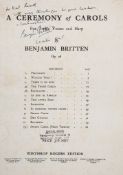 Britten (Benjamin) - A Ceremony of Carols,   signed and inscribed by Britten to Karl Russell  " with