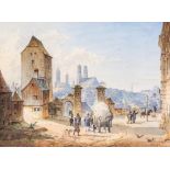 Friedrich Eibner (1825-1877) - View of Munich  Watercolour over pencil Signed with initials and