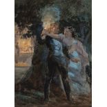 Absolon (John, RI) - Dramatic night scene of an elegant young couple fighting,  standing under
