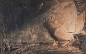 Dodd (Robert) - 2 naval battle scenes,   original hand-coloured aquatints, 500 x 710mm. and 440 x