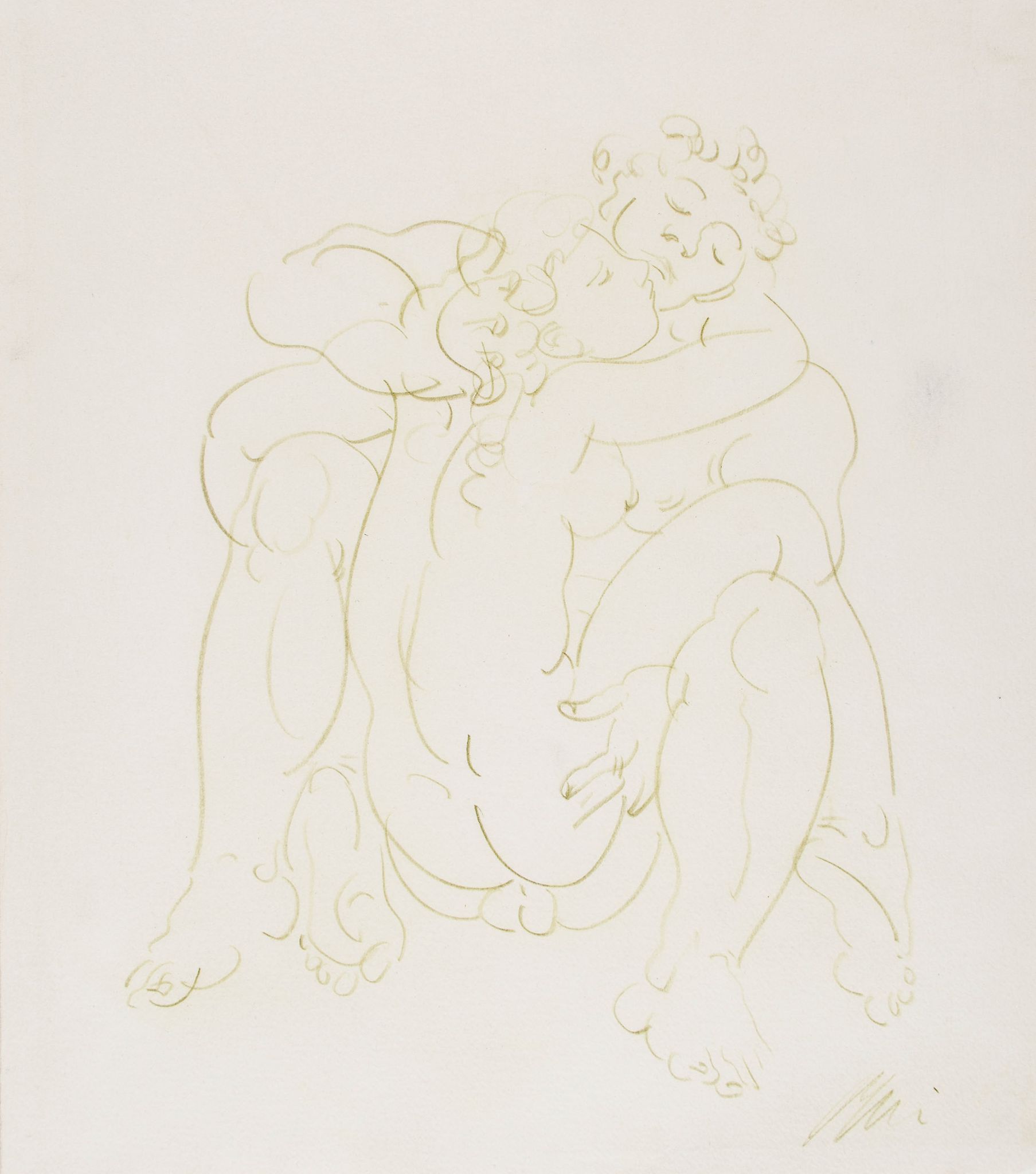 Erni (Hans) - A pair of erotic drawings of couples,   one in green crayonn, the other in red, each - Image 2 of 2