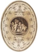 Bartolozzi (Francesco) - Putti lighting a campfire,  circular composition within an oval