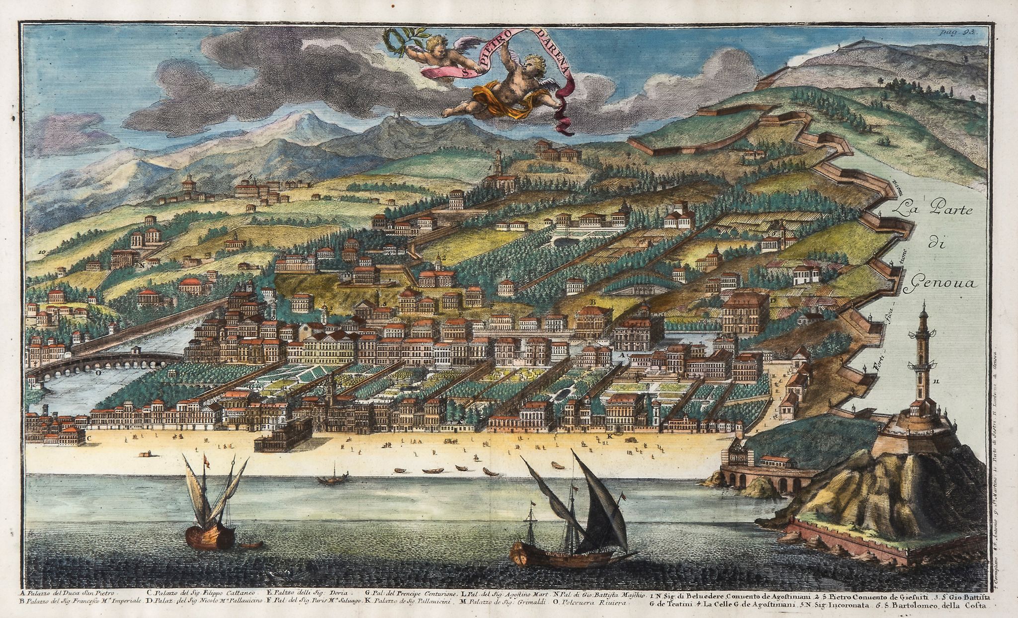 -. Volckamer (Johann Christoph) - S. Pietro d'Arena,  bird's-eye view of Genoa including the