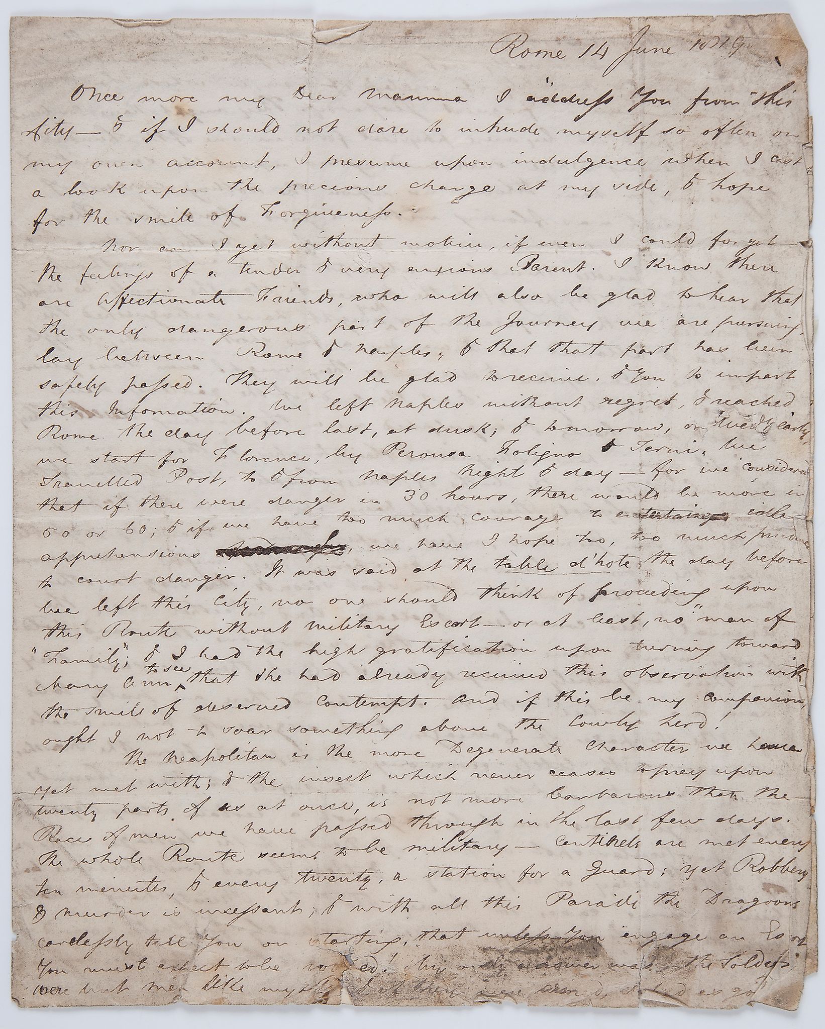 Vesuvius  &  travelling in Italy.- - Lemaitre Autograph Letter signed to his mother, Mrs