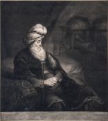 Pether (William) - Portrait of a man in turban, in an interior with books and a globe,  after