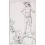 Keen (Henry) - When Mannish Maevia Hunts the Tuscan Boar,  from Juvenal's satire,   pencil drawing