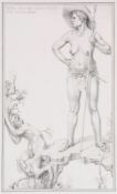 Keen (Henry) - When Mannish Maevia Hunts the Tuscan Boar,  from Juvenal's satire,   pencil drawing