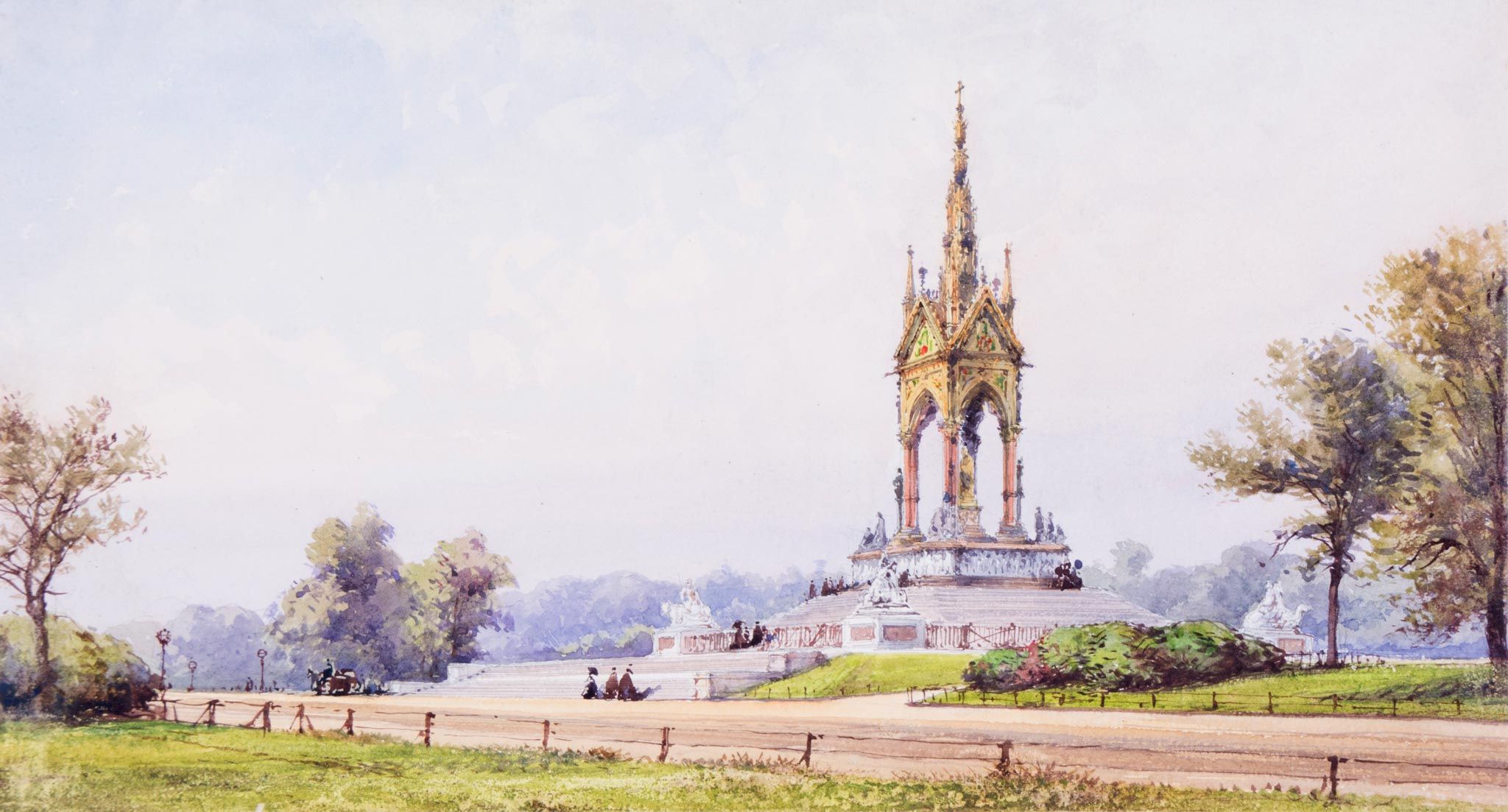 Attributed to Gabriel Carelli - The Albert Memorial,  Watercolour over pencil  Circa   1875 Unframed