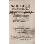 Diogenes Laertius. - Historici de vitis ac moribus priscorum philosophorum,   some minor staining