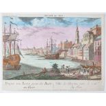 Haberman (François Xavier) - Vue de Boston vers le Cale du Port,   original hand-coloured