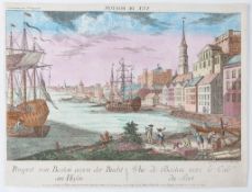 Haberman (François Xavier) - Vue de Boston vers le Cale du Port,   original hand-coloured