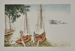 Frank Martin (1921-2005) - Marina etching with aquatint printed in colours, signed and titled in