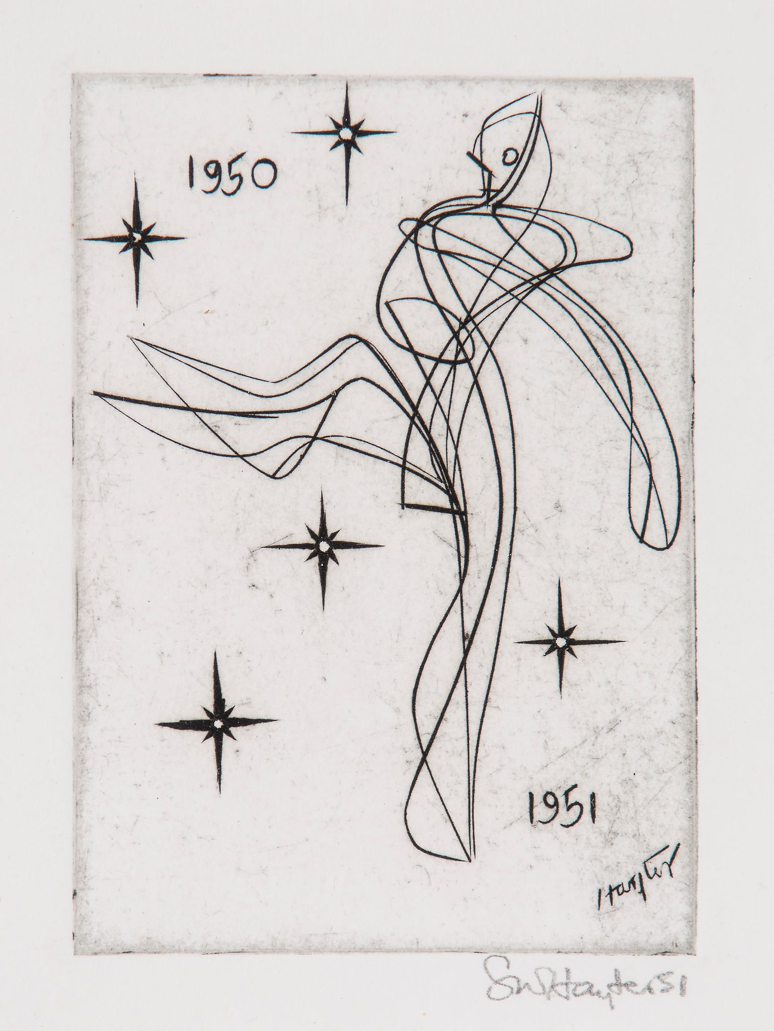 Stanley William Hayter (1901-1988) - Greeting card for 1950-51 (B. ) the engraving, 1951, signed and