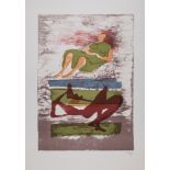 Henry Moore (1898-1986) - Two Reclining Figures on Striped Background lithograph printed in colours,