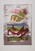 Henry Moore (1898-1986) - Two Reclining Figures on Striped Background lithograph printed in colours,