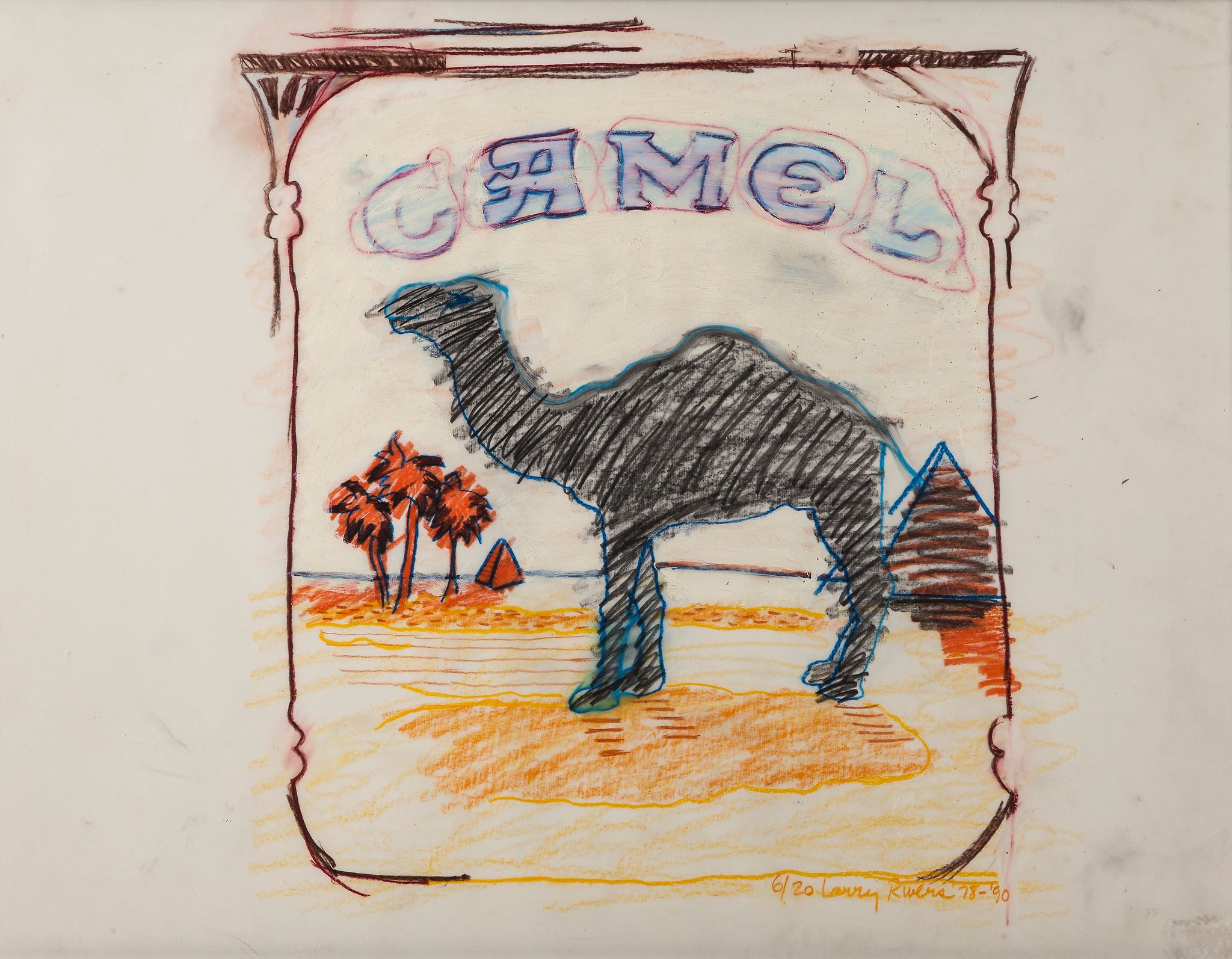 Larry Rivers (1923-2002) - Blue Line Camel pochoir with hand colouring in pencil and gouache, 1978-