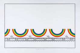 Patrick Hughes (b.1939) - Rainbows on a Train screenprint in colours, 1980, signed, dated and