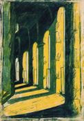 Ursula Fookes (1906-1991) - The Cloister l inocut printed in colours, 1930, on tissue thin Japan
