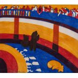 Lill Tschudi (1911-2004) - Sunday Morning (Or Bear-pit) (C.L.T.12) linocut printed in colours, 1930,