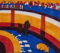 Lill Tschudi (1911-2004) - Sunday Morning (Or Bear-pit) (C.L.T.12) linocut printed in colours, 1930,