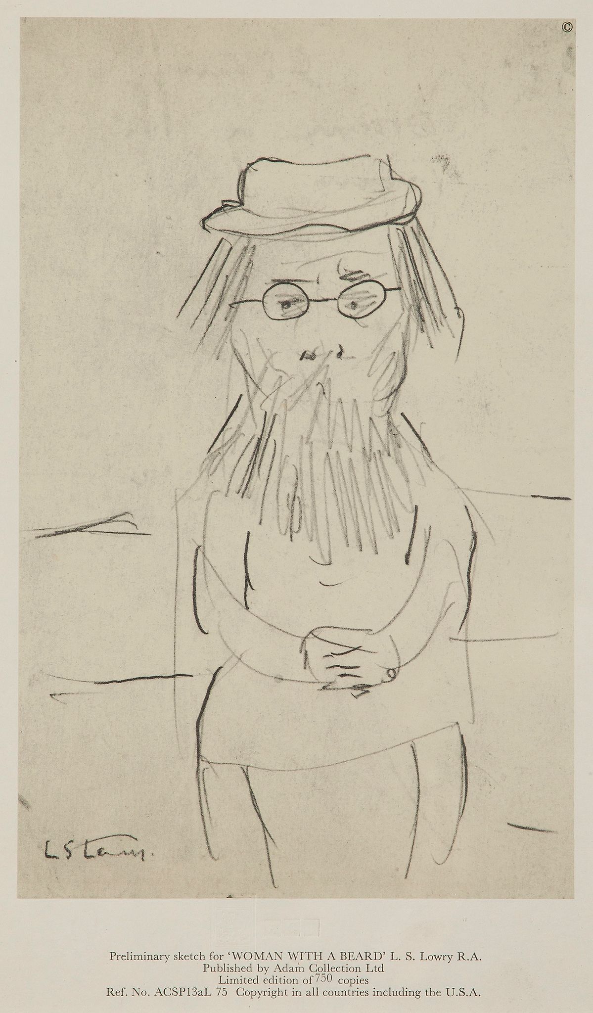 Laurence Stephen Lowry (1887-1976)(after) - Preliminary sketch for Woman With a Beard offset