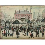 Laurence Stephen Lowry (1887-1976)(after) - Northern Town Market Scene offset lithograph printed