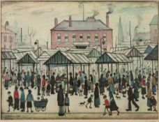 Laurence Stephen Lowry (1887-1976)(after) - Northern Town Market Scene offset lithograph printed