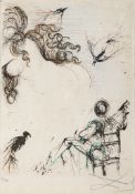 Salvador Dalí (1904-1989) - Femme au perroquet (M. ) etching with drypoint and hand-colouring in
