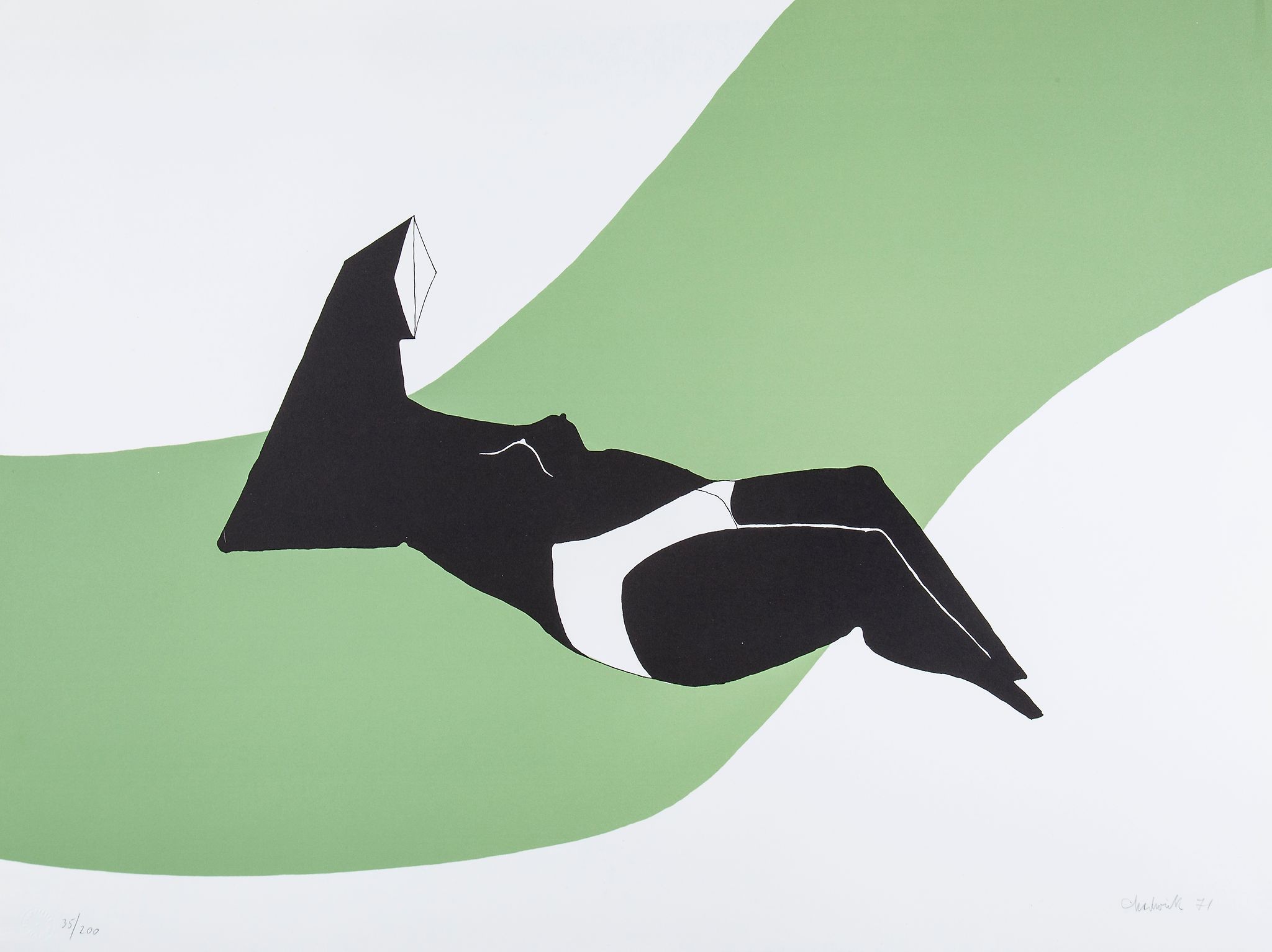 Lynn Chadwick (1914-2003) - Reclining Figure on Green Wave lithograph printed in colours, 1971,