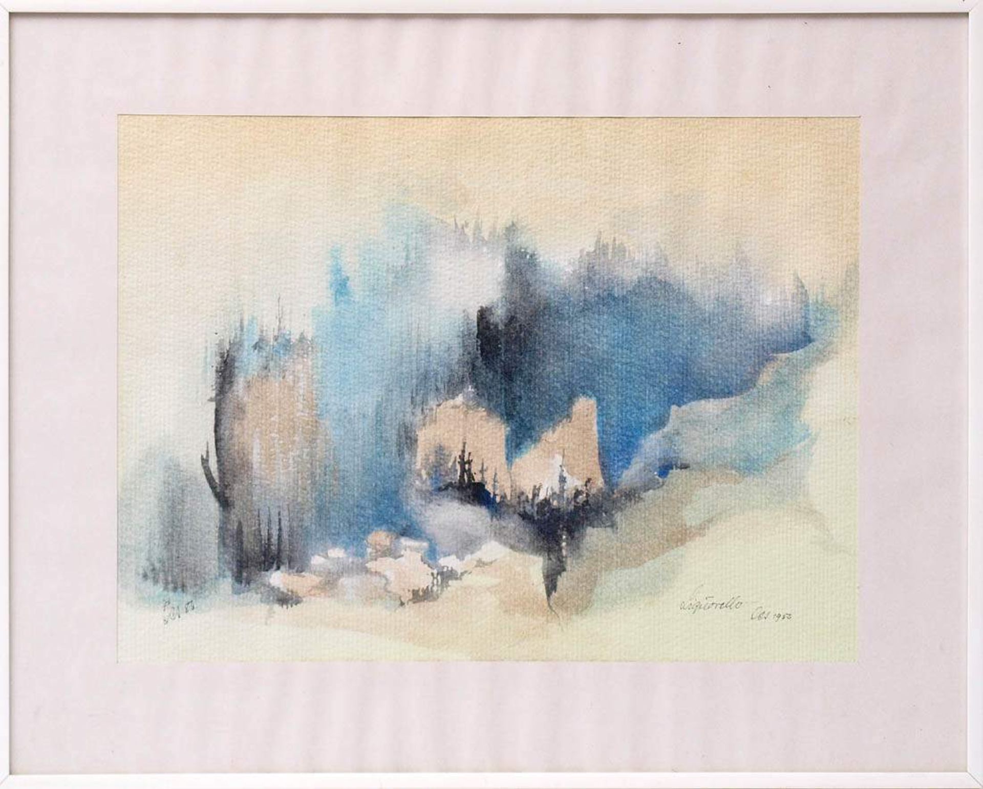 Liquorello, 20.Jhdt.Surealistische Landschaft. Aquarell auf Papier, rechts unten sign. und dat.1986,